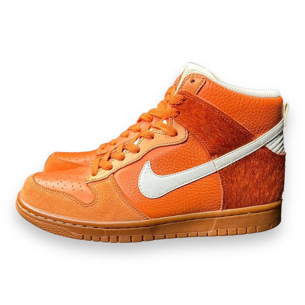Nike‎ Dunk High Premium Hoop Shoes Mens 8 Sneakers Orange White 317892-811 NWB